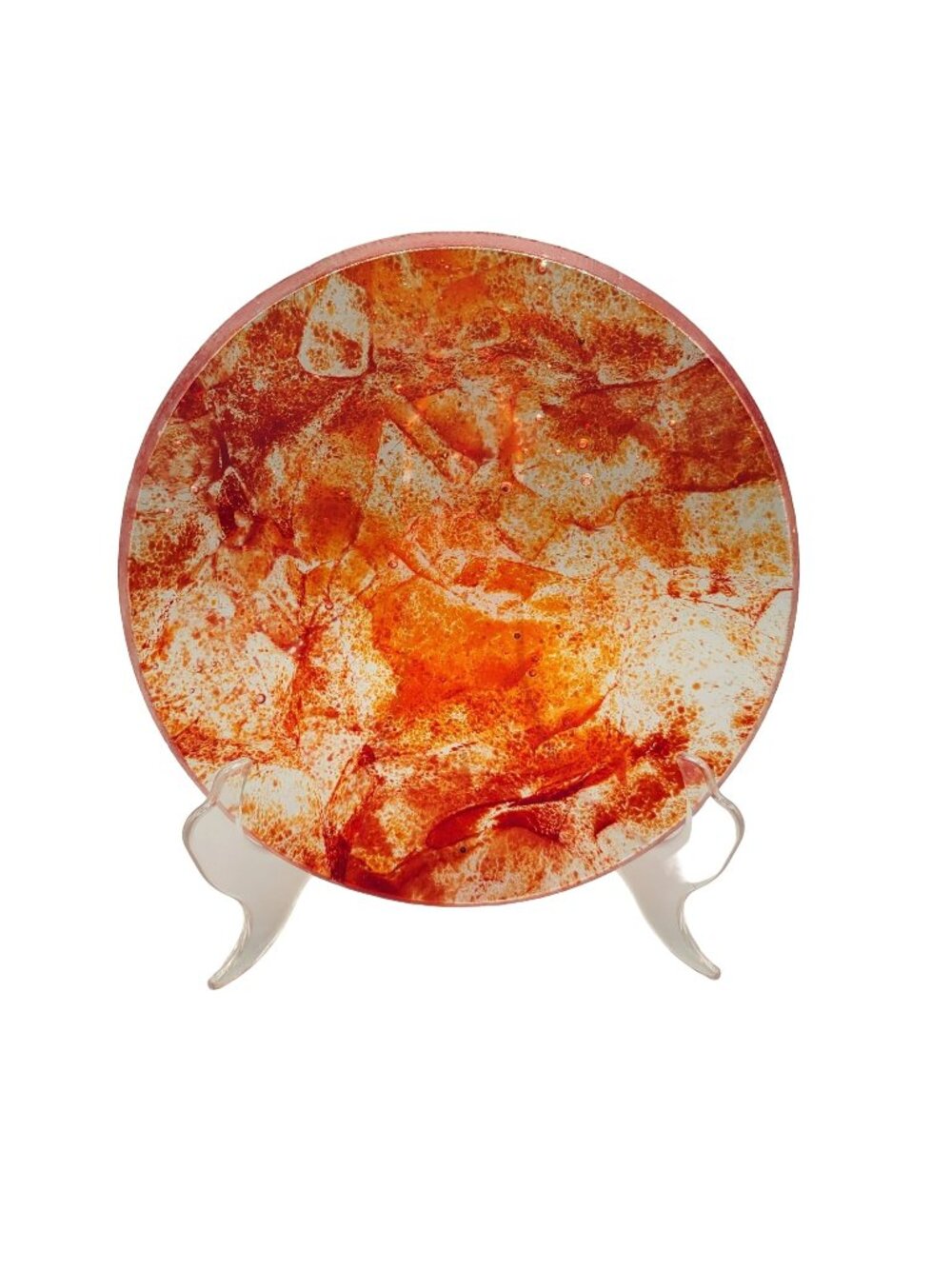 Fused Glass Bowl Orange Red Splatter Laurelle Studios Signed